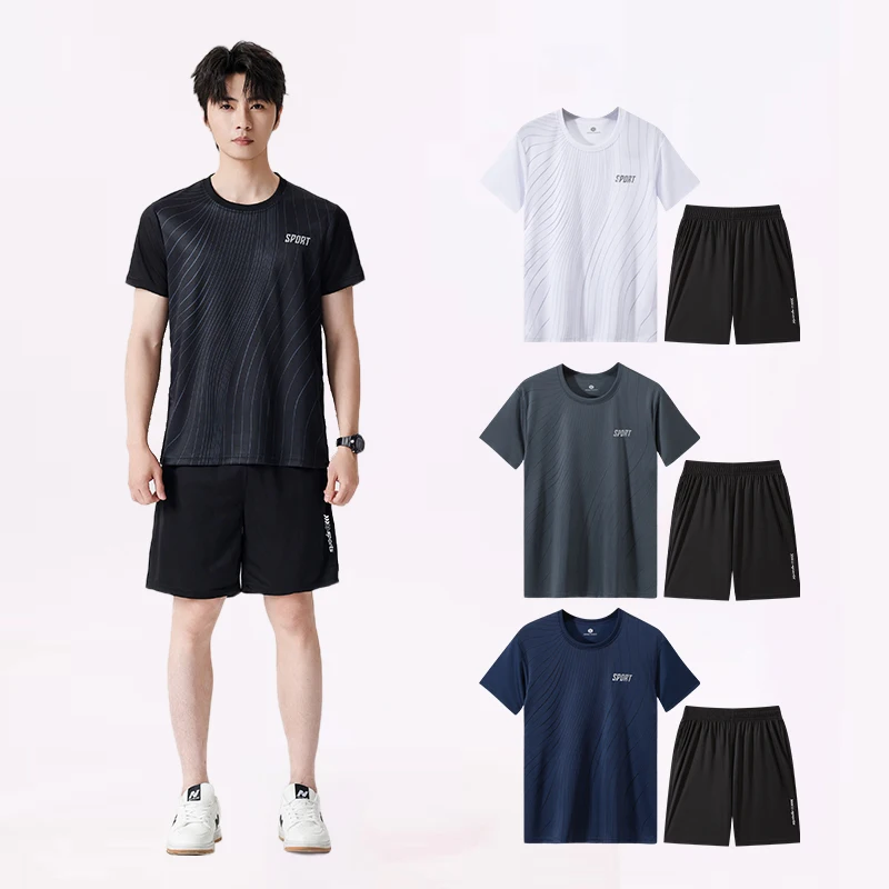 2 Clothes Sportswear Set Casual Fitness Men's Summer Running Loose Short Sleeve T-Shirt Badminton Quick Dry Shorts Women Clothes