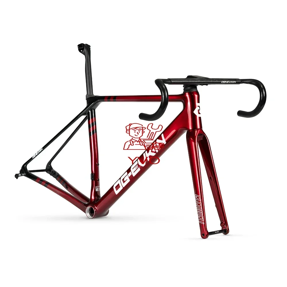 Og-evkin QONQI-Red Carbon Road Bike Frame Full Inner Disc Brake T47 28C 12x100/12x142 Bicycle Frameset with Handlebar Headset