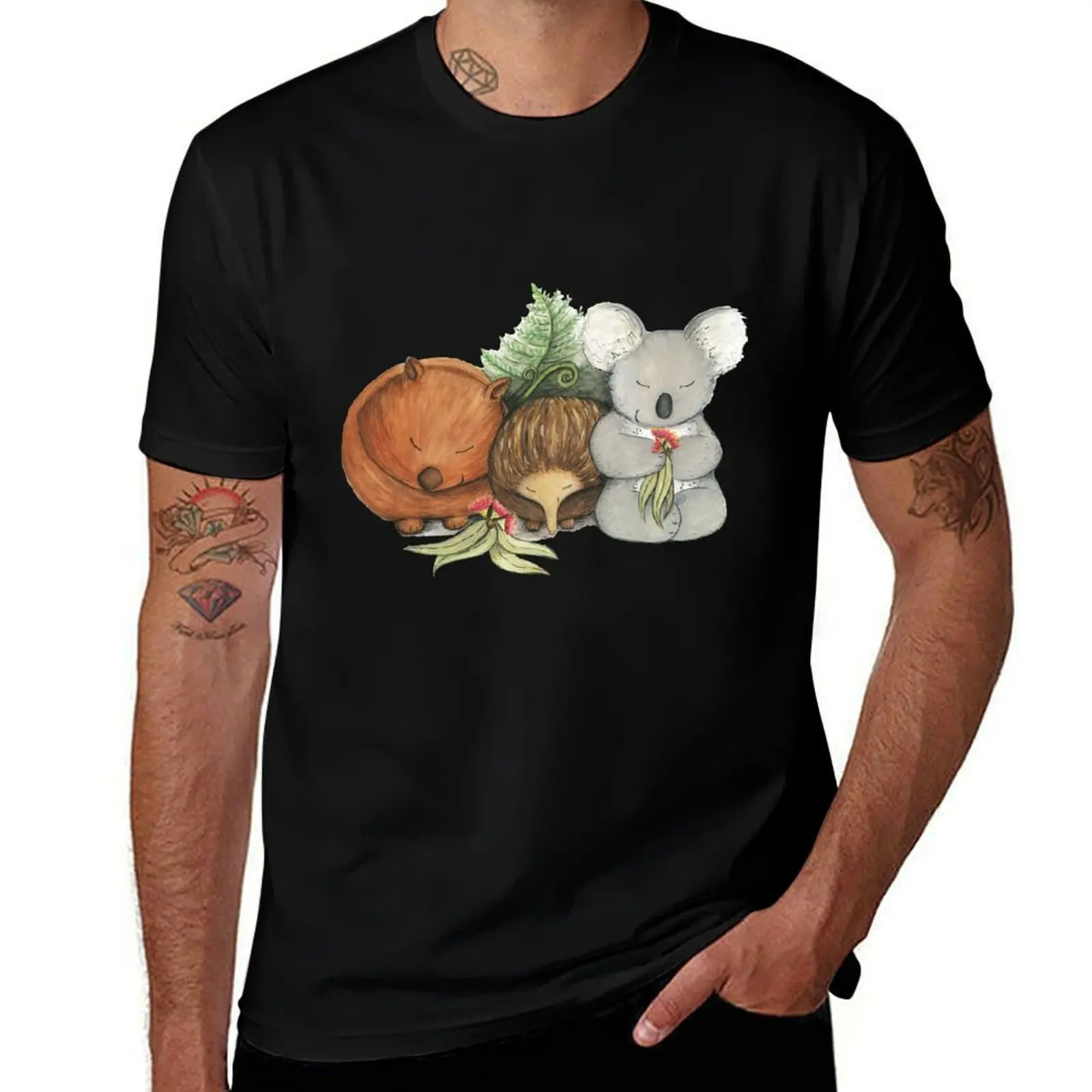 Native Australian Animal Babies – With Koala, Wombat And Echidna T-Shirt Minimalist Plain Crew Neck T-Shirt