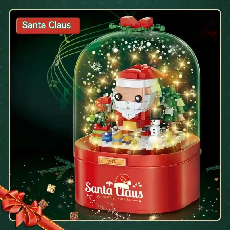 

Snow Christmas blocks music box with light gift box small particle blocks children's educational toys Gifts For Girls and Boys