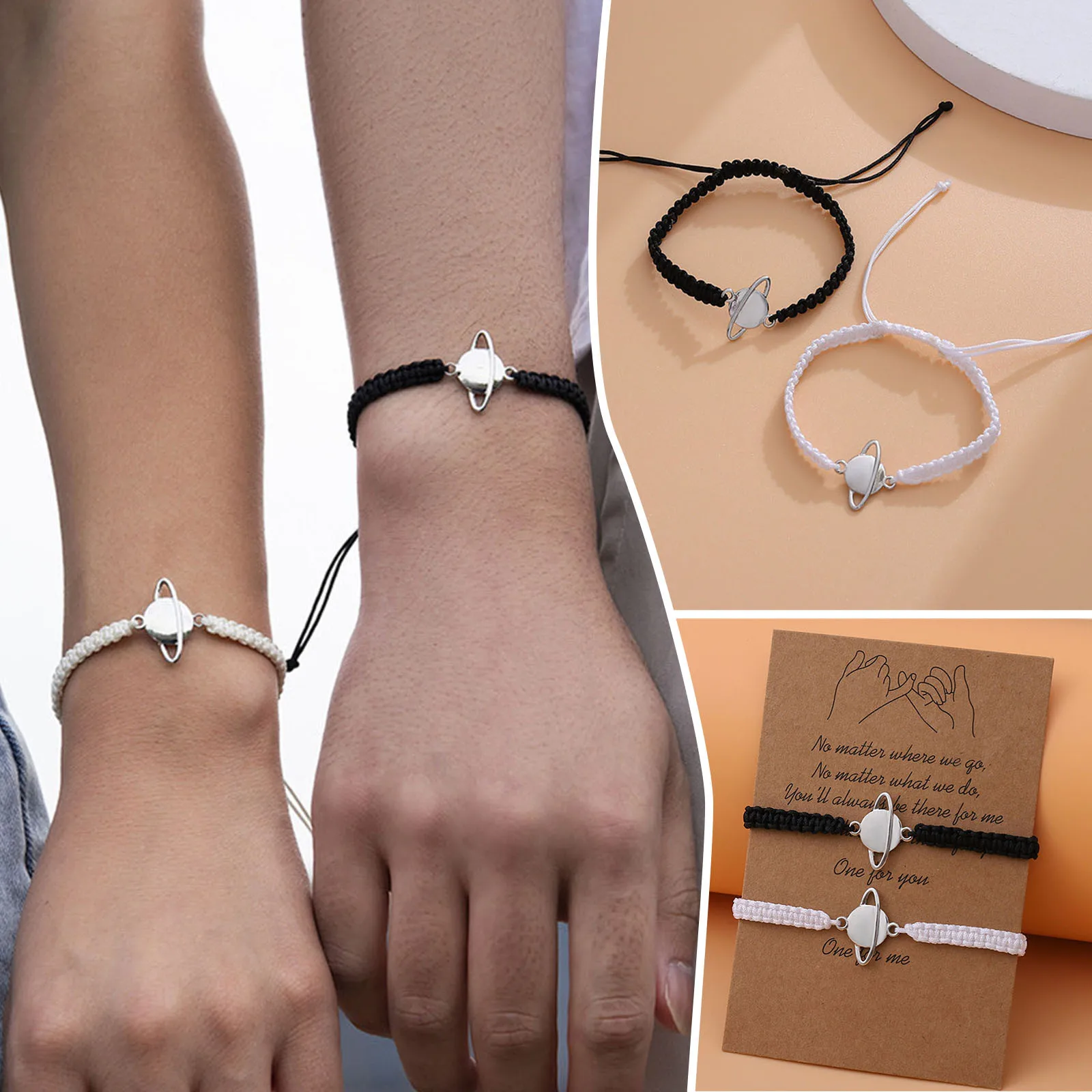 Saturn Bracelet Stainless Steel Handmade Bracelet For Couple With A Blessing Card Costume Jewelry for Girls