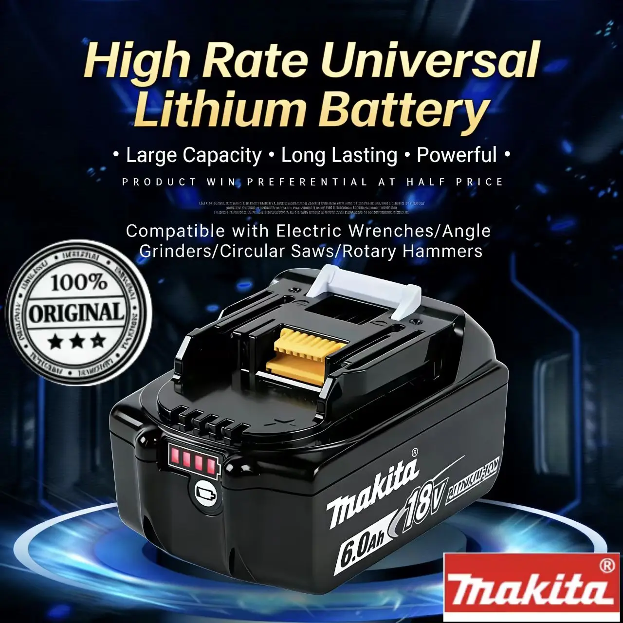 

Makita 18V 6.0Ah 5.0Ah 3.0Ah Lithium Battery Replacement BL1830B BL1850B BL1850 BL1840 BL1860 BL1815 For 18V LXT Power Tools
