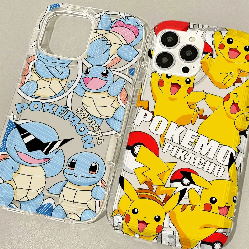 Funny Pikachus Squirtles Clear Case for Pokemons IPhone 16 15 14 13 12 11 Pro Max 14 15 7 8 Plus X XR XS Max Shockproof Cover