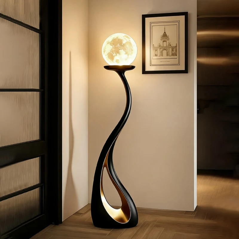 Art floor lamp, decorative ornament next to the living room sofa
