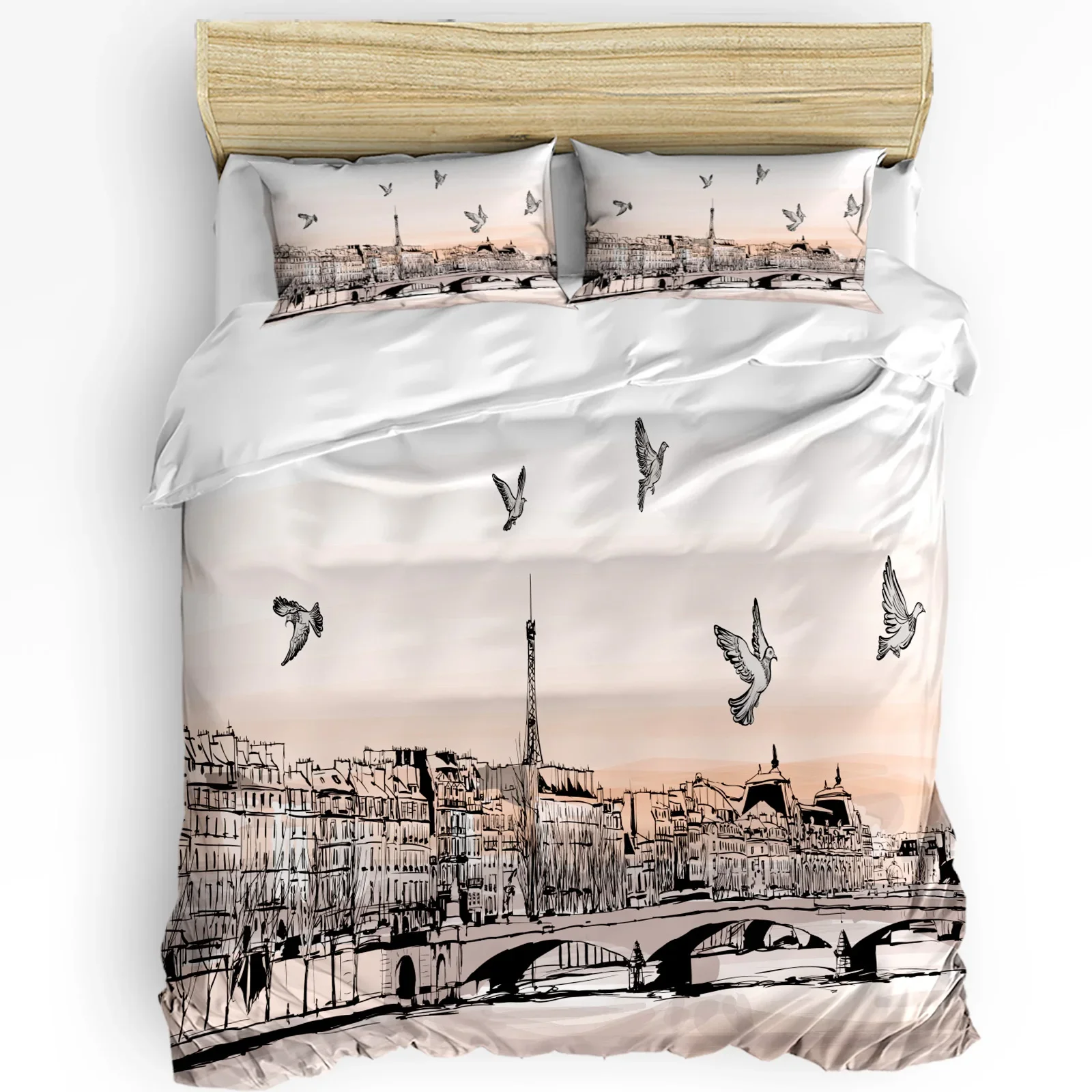

3pcs Bedding Set French City Landscape Art Bridge Home Textile Duvet Cover Pillow Case Boy Kid Teen Girl Bedding Covers Set