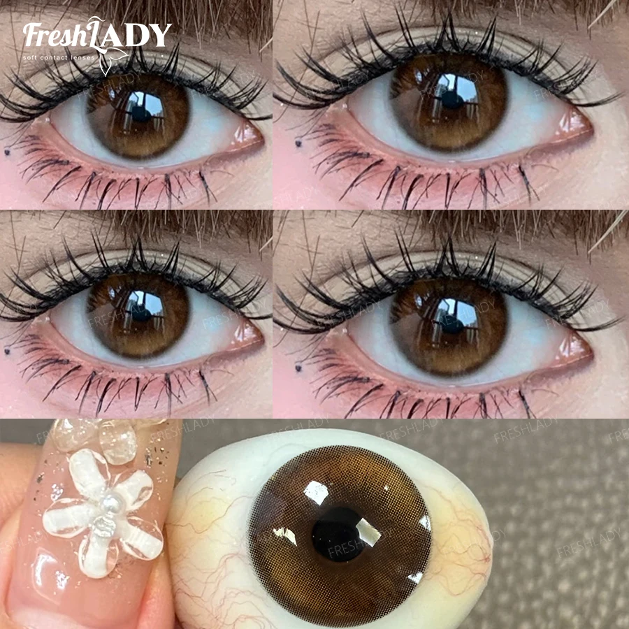 Fresh Lady 1 Paar braune Kontaktlinsen, natürliche graue Pupillen, Kontaktlinsen für große Augen, weiche Kontaktlinsen, 14,20 mm