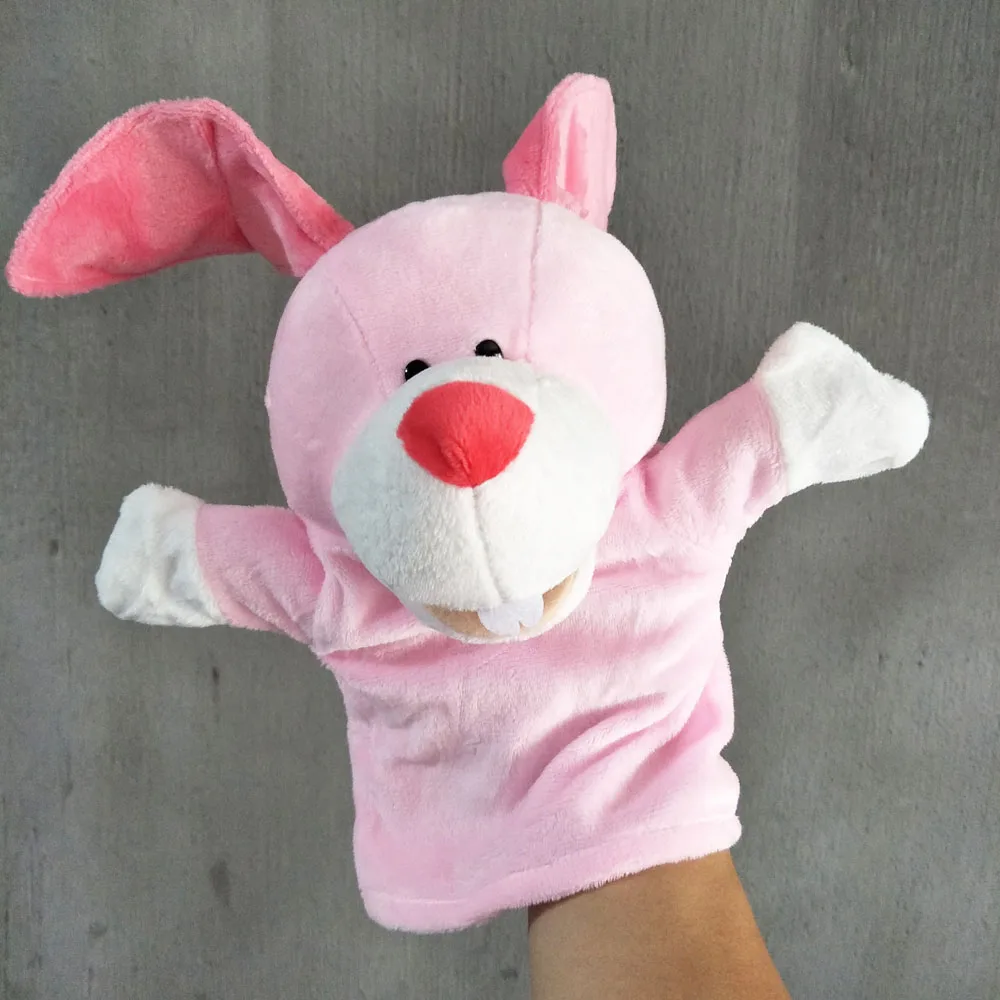 Offener Mund rosa Kaninchen Handpuppe Säugling Plüschtier für Kindergeburtstagsgeschenk
