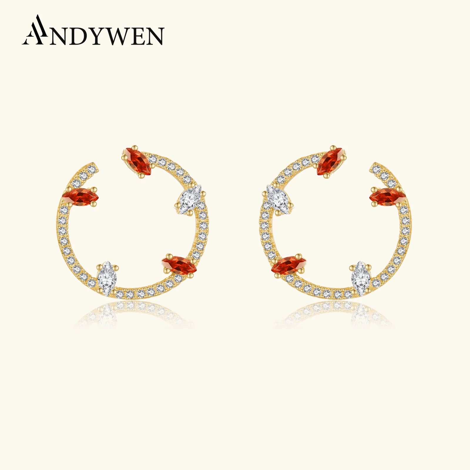 

ANDYWEN 925 Sterling Silver Elegant Marquise Orange CZ Zircon Cluster Stud Earrings 2025 Glamorous Wedding Party Accessories