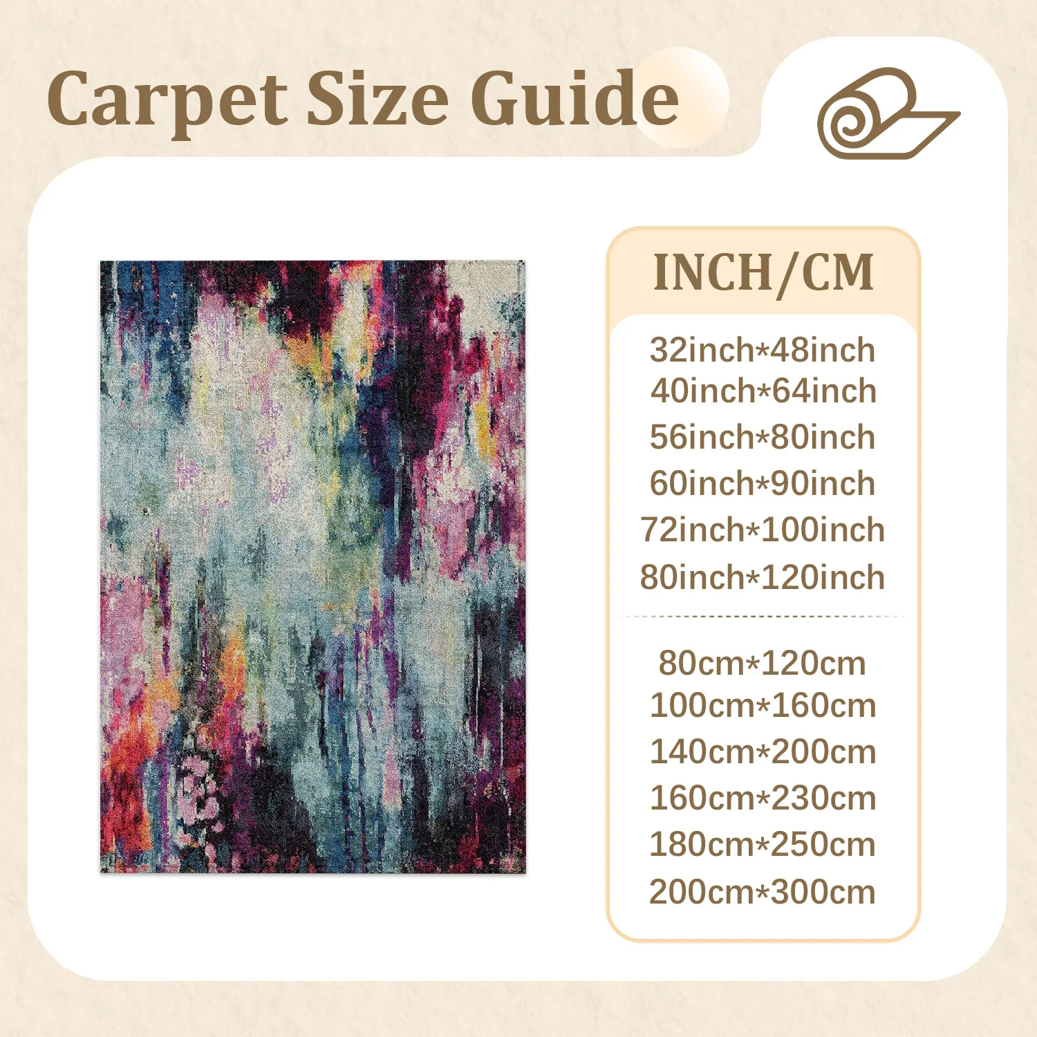 Large Indoor Area Rug, Soft Velvet Low Pile Floor Rug with Non-slip Dotted Backing, Vibrant Multicolor Abstract Impressionist Art, Machine Washable for Living Room, Bedroom, Home Decor