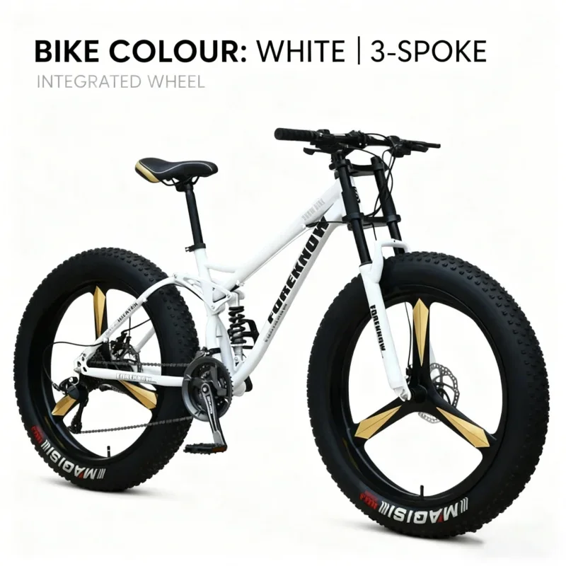

White Unisex Off-Road Mountain Bike with Shock Absorption 3-in-1 Wheel Variable Speed Beach Snow Extra Wide 4.0 Large Tire Adult