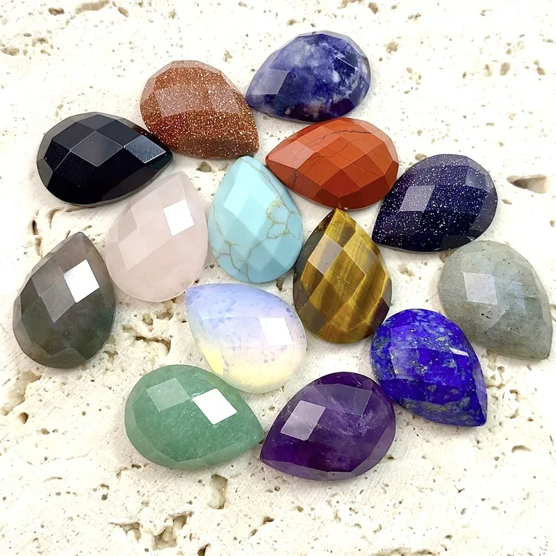 13x18mm Single Faceted Teardrop Natural Crystal Cabochon Flat Back Water Drop Healing Loose Gemstone 5Pcs/Lot DIY Craft Supplies
