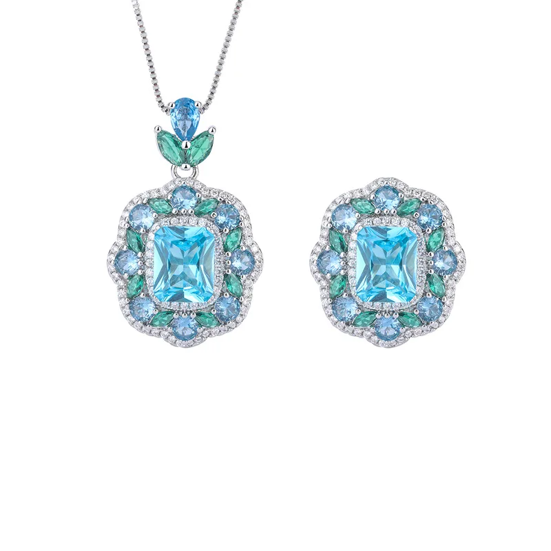 مجوهرات مطلية بالذهب توباز بدلة زرقاء عتيقة نمط إبداعي كامل الماس فاخر مطعمة الحجر الرئيسي 8*12 #5