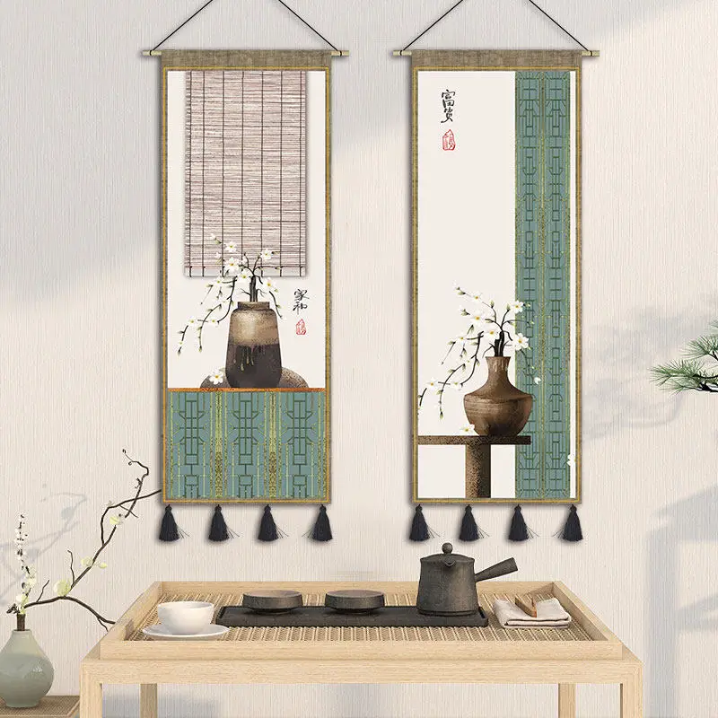 New Chinese Style Auspicious Wall Hanging Fabric Art Painting Tapestry for Homestay Entrance Mural Custom