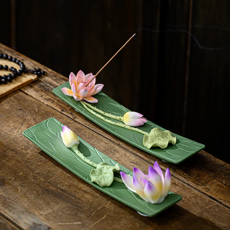 1pc Ceramic Handicrafts Home Ornaments Handmade Lotus Incense Stick Holder Home Decor Zen Decor (Without Incense)