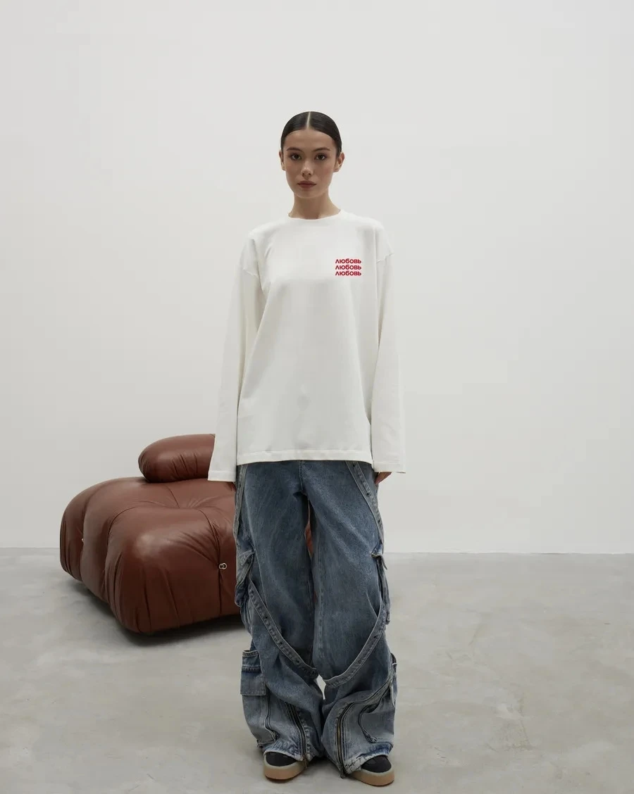 Fashionable Long Sleeve Printed round Neck T-shirt Casual Loose Fit Cotton Sweat Absorbent Commute Style Women's T-shirt
