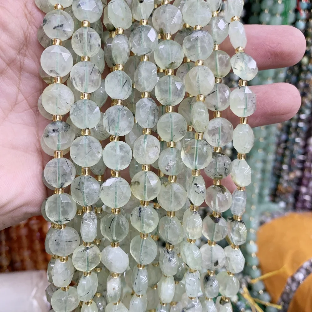 

Natural 10mm New style Prehnite hexagram circular cutting surface Loose Bead DIY Earrings Necklace Bracelet Jewelry Making