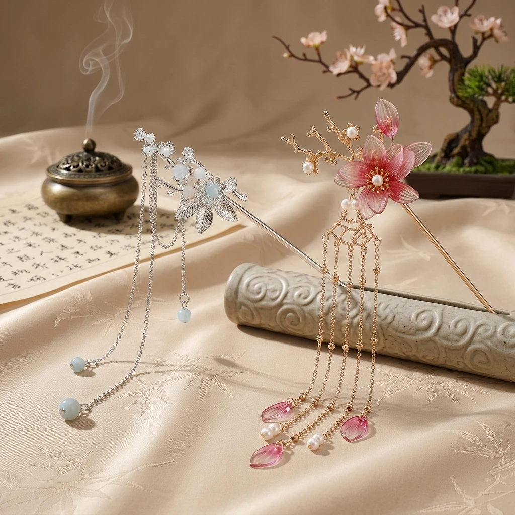 

2pcs Vintage Hairpin Set Retro Chinese Style Flower Tassel Hair Sticks Light Luxury Jewelry Headwear Girls Hair Accessories