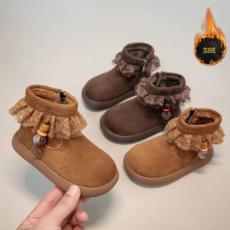 

Girl's Ankle Boots Bohemia Style Side Zipper Baby Kids Booties Vintage Short Boots Winter Round Toe Trendy Comfy Children Shoes