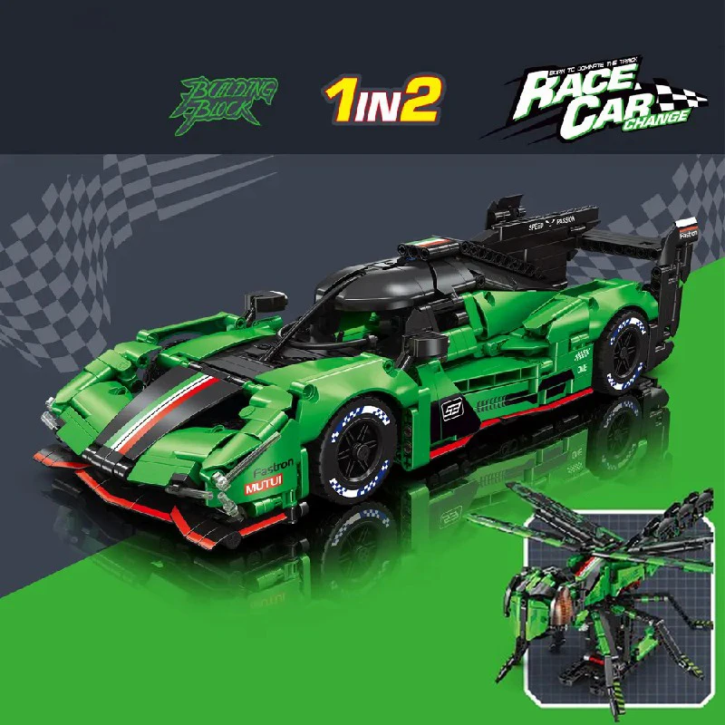 

﻿1:14 LeMan Dragonfly Transforming Racers Building Blocks Set Technik Supercar Sport Vehicle Model Kit Creative Toy Gift 1190PCS