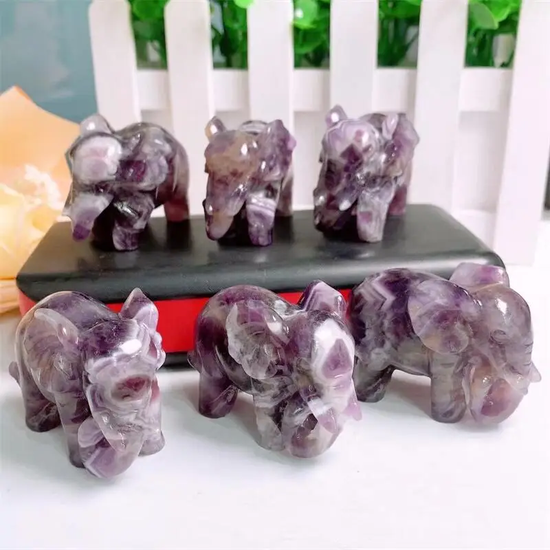 

Natural Quartz Crystal Dream Amethyst Elephant Mini Animal Carved Gemstones Healing Reiki Decoration Stones 1pcs