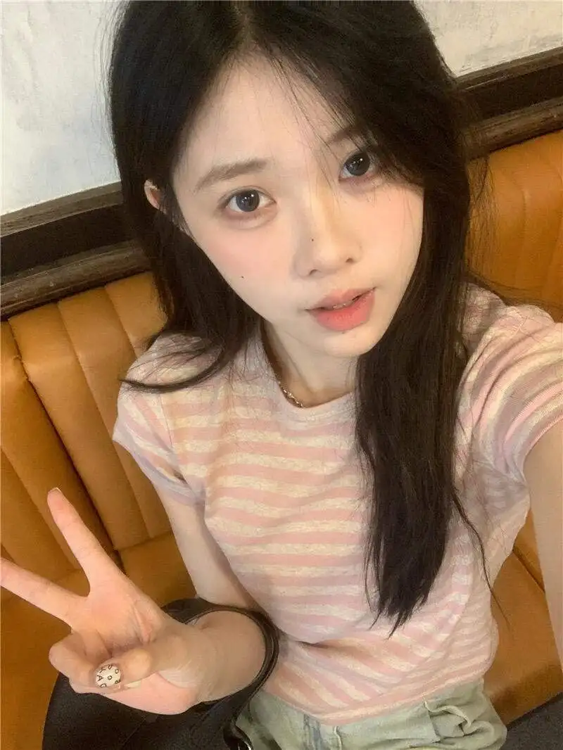 T-shirt coreana Sle Slim Fit Or Sve da donna Casual Spring Faion Stripe Color Blo Design Top per giovani donne