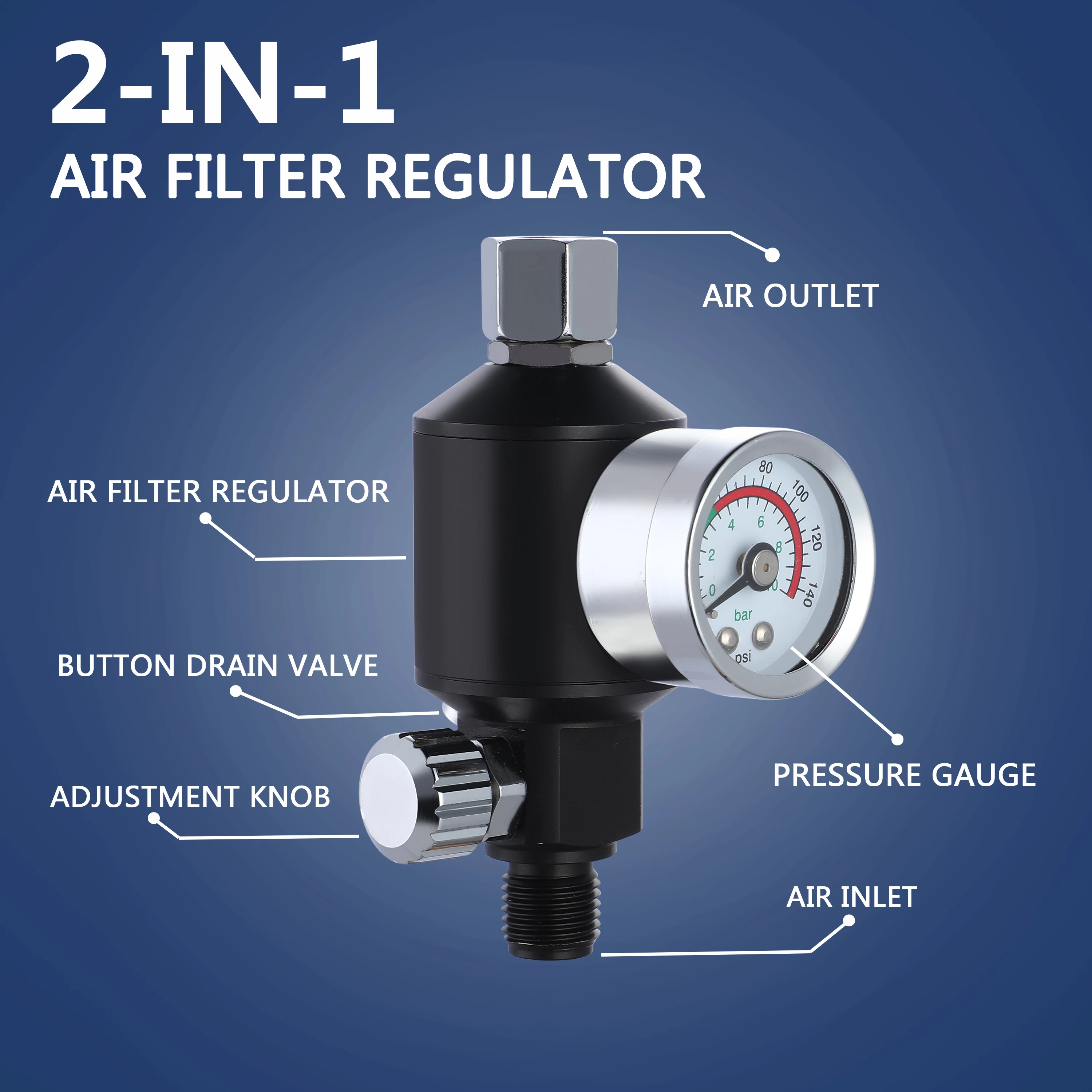 PRF-1 2-in-1 Spray Gun Pressure Valve, Integrated Oil And Water Filter Air Pressure Regulator, For Home Pneumatic Tools