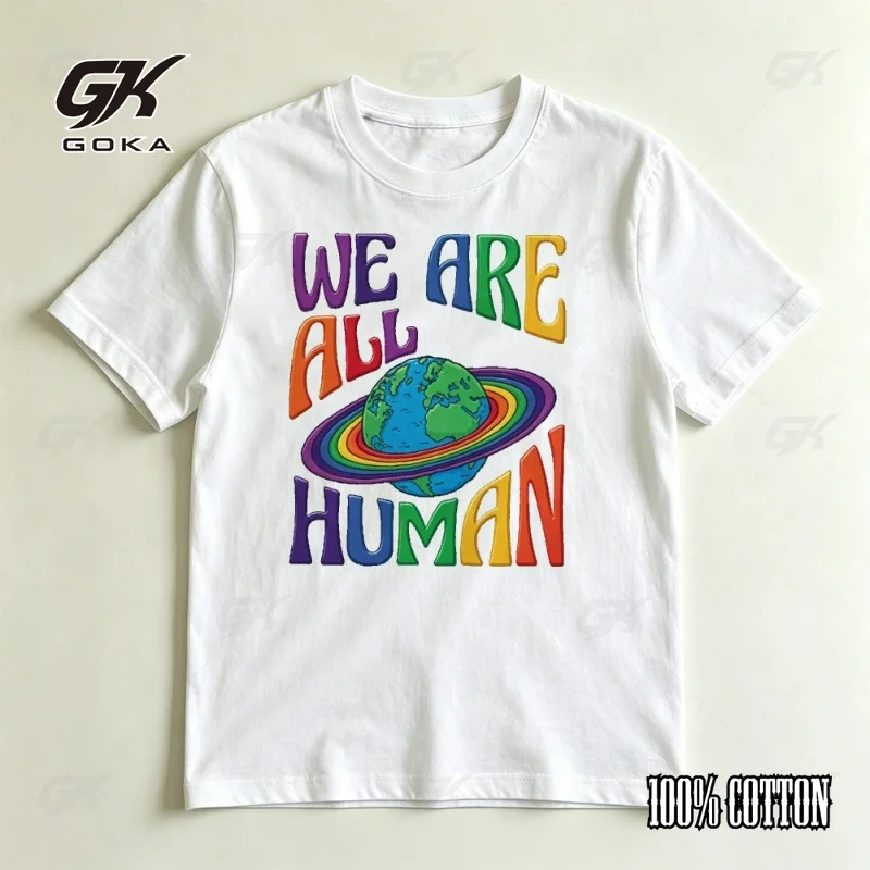 T-shirt graphique unisexe We Are All Human Rainbow Planet, vêtements d'été, slogan Global Unity, imprimé fierté et égalité