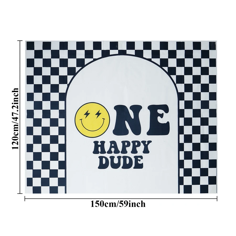 One Happy Dude Birthday Decorations, One Cool Dude 1st Party Decor Banner Highchair Banner Cutout Crown Black Yellow Smile Face