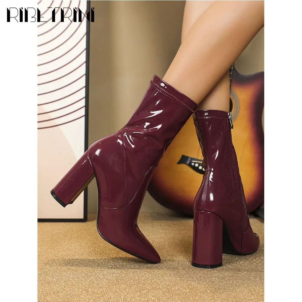 Chunky High Heels Women Chelsea Boots Pointed Toe Zipper Ankle Shoes Trendy Luxury Stylish Elegant Sexy New Winter Boots Woman