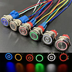 12, 16, 19, 22 mm small metal push button switch from reset self-locking ring power supply waterproof lamp