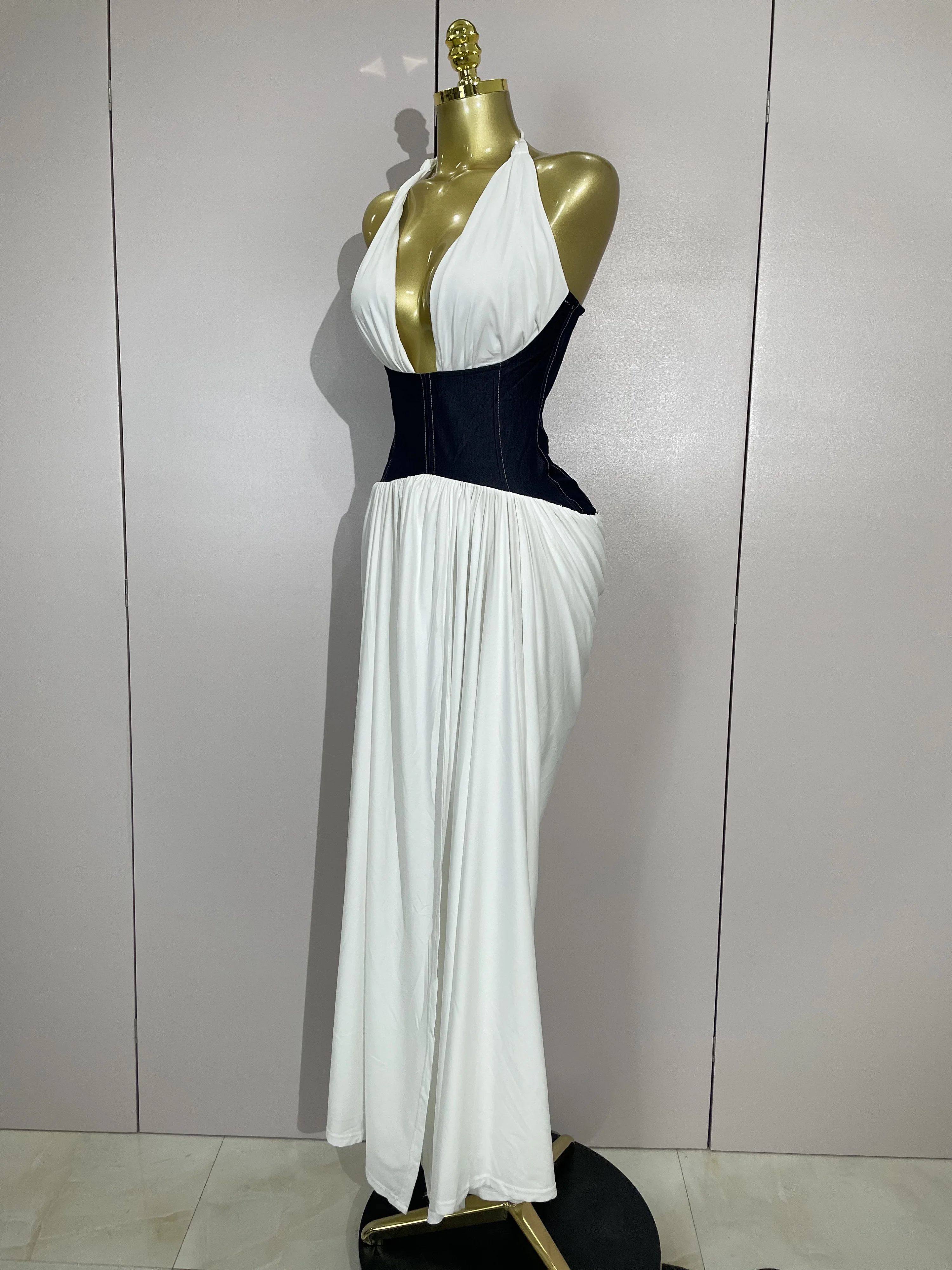 Elegante sexy sem costas halter frente fenda maxi vestido longo 2025 feminino festa à noite clube vestido de luxo aniversário casamento convidado vestido