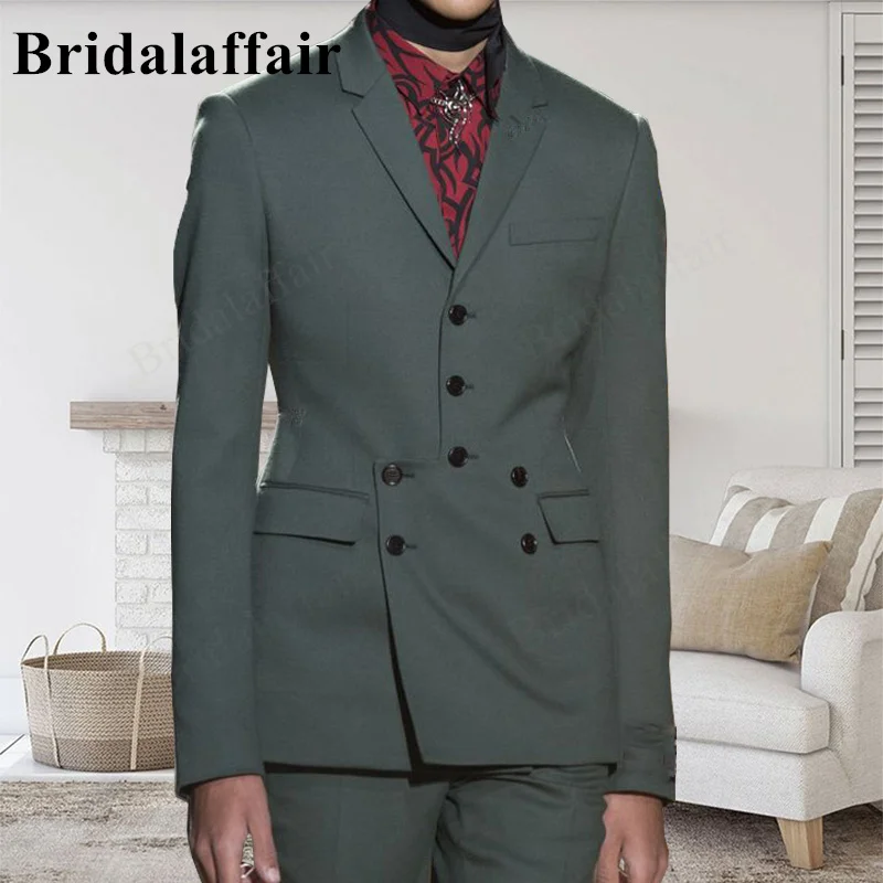 

Bridalaffair Men Tuxedo Irregular Cut In Grey-Green Slim Fit Business Party Groom Wedding Suit Jacket Prom Banquet Marriage 3Pcs