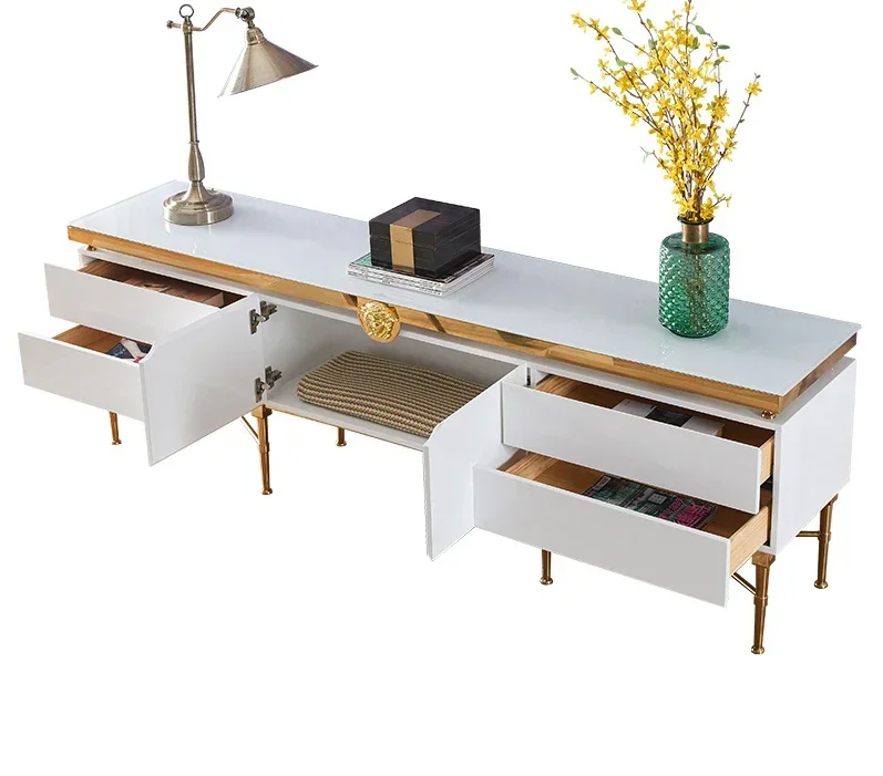 

User-friendly Light Luxury Tv Cabinet Living Room Furniture Modern Stainless Steel Tv Cabinet Lacquered Furniture