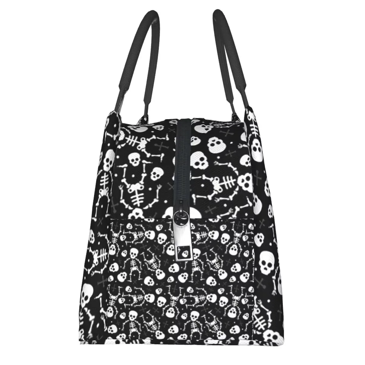 Gothic Skull Print Insulated Lunch Bag Portable Thermal Food Tote for Women Kids Durable Polyester Picnic Box School Bag
