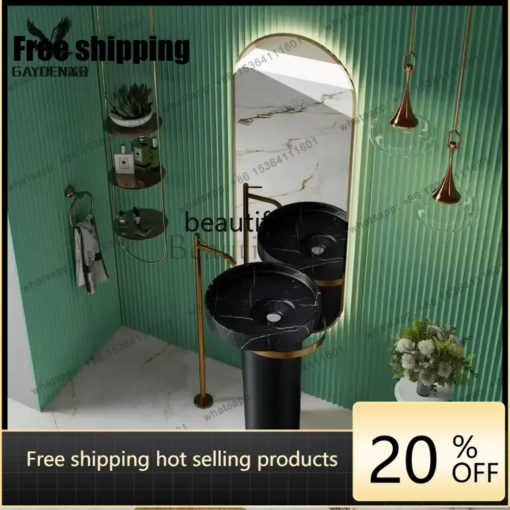 Medieval travertine column black and white root basin hotel famous villa bathroom bathroom column wash basinFactory Direct