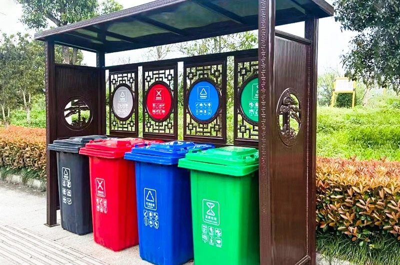 Residential Street Garbage Recycling Bin Stainless Steel Four Classification Garbage Sorting House