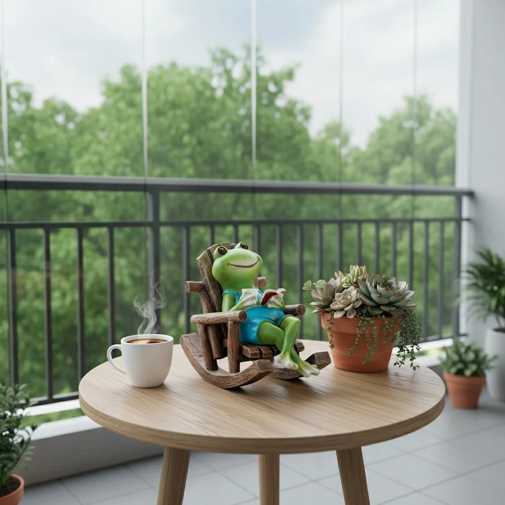 Cute Animal Decor Resin Frog Figurine Charming Green Tone Water Resistant Finish Lifelike Artistic Details Green