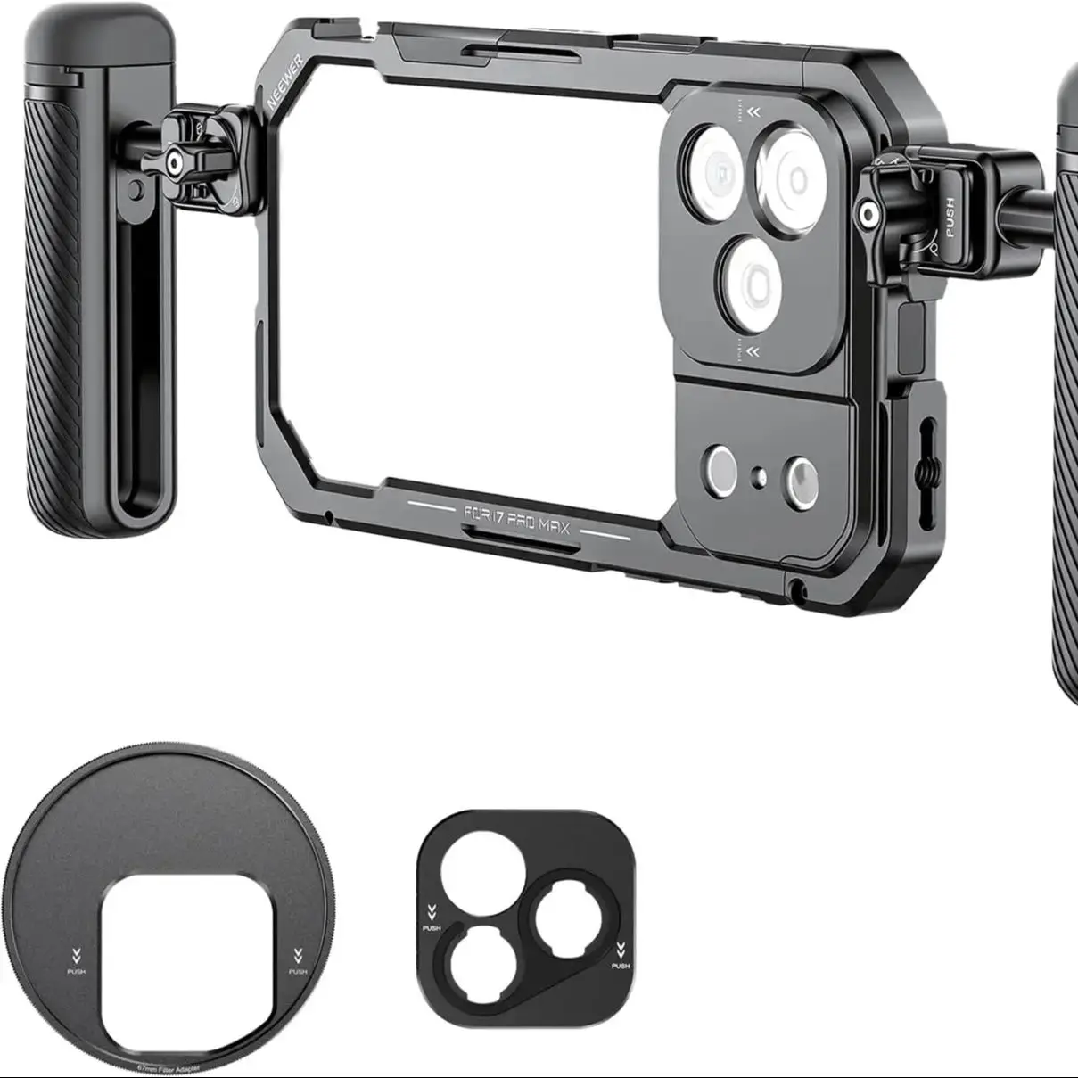 NEEWER Telefoon Cage Kit voor iPhone 17 Pro/Pro Max, Videorig Stabilisator Accessoires met 67mm Filterring, 17mm Lens Achterplaat - afbeelding 2