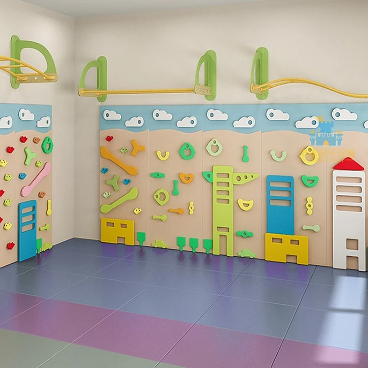 Kids Indoor Rock Climbing Wall Play Equipment Wooden Climb Wall for School & Trampoline Park for Outdoor Use
