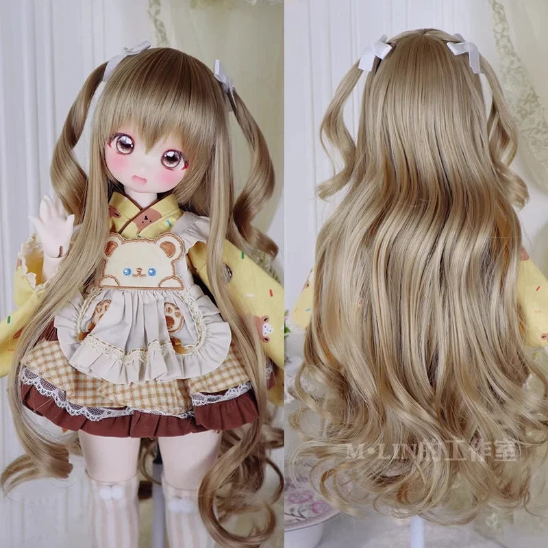 

BJD Doll Wigs Hair High Temperature Long Wavy Hair 1/3 1/4 MDD With Bangs White Gold