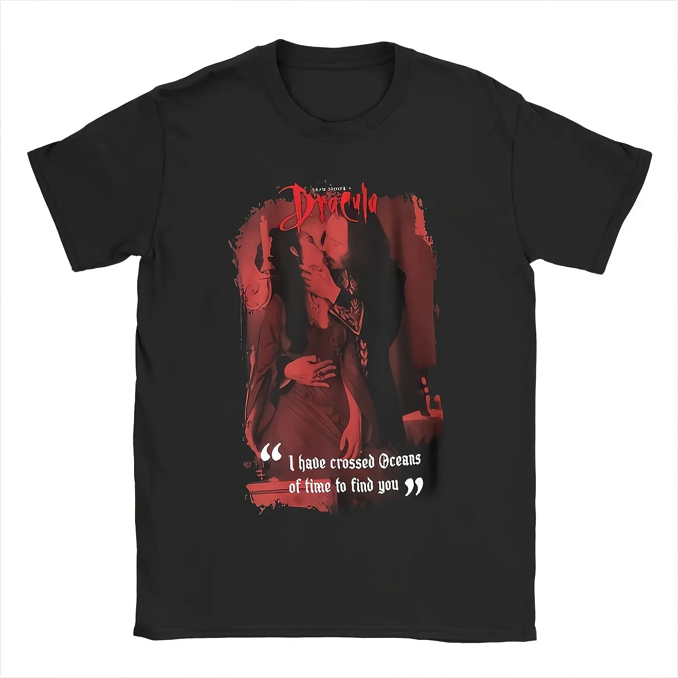 Camiseta unisex de Drácula con diseño de literatura gótica de terror de los años 1890 con una cita de Bram Stoker e imagen del Castillo de Drácula