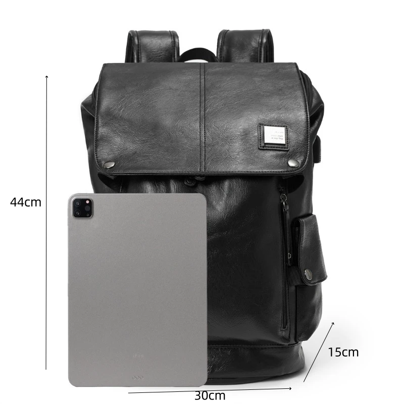 New Fashion Backpack Men Laptop Bag Large Capacity USB Travel Backpack Men Women Flap Pockets School Bag PU Leather Back Packs