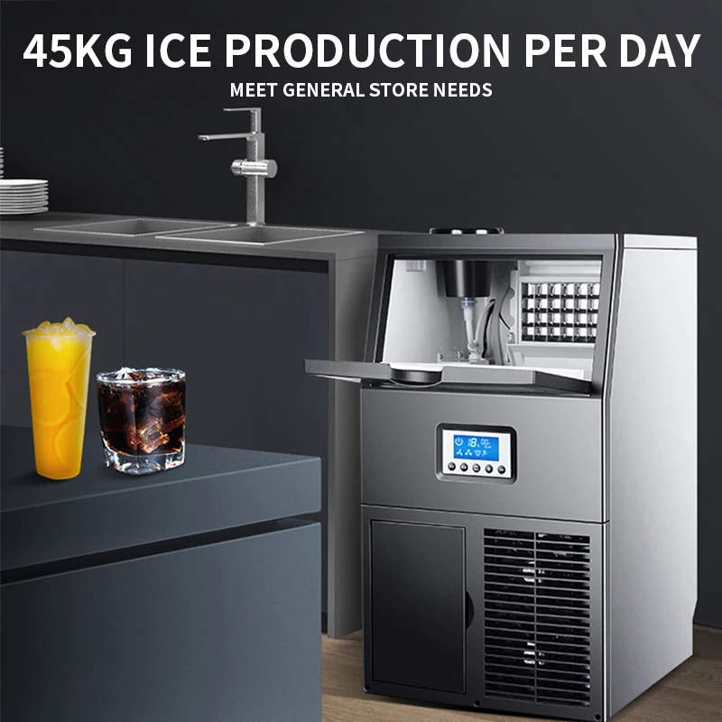 Máquina para hacer cubitos de hielo grande de 45kg, ZBS-30 comercial, tienda de té de la leche, pequeña máquina automática para hacer hielo y cepillar el hogar, todo en uno