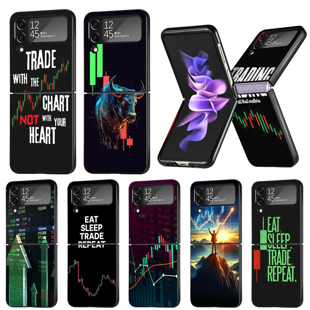 Trade Investment Forex Stock Market Hard Black Cover for Samsung Galaxy Z Flip 4 3 5 5G Phone Case Flip4 Flip3 Flip5 Pattern Lux