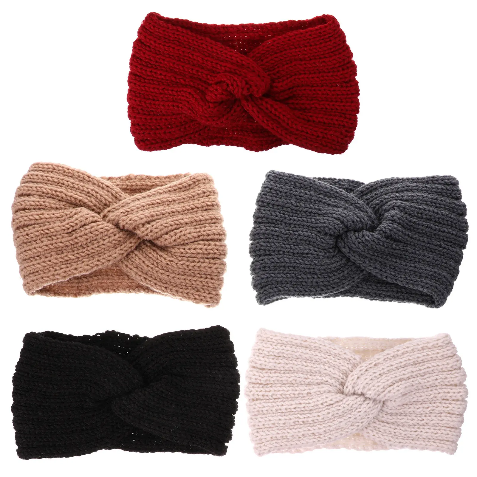 

5Pcs Women Knitting Hairband Cozy Knitted Wrap Headband Winter Ear Warmer Soft Washable Hair Accessory for Cold Weather
