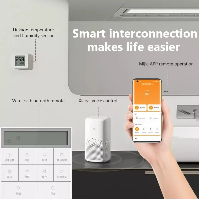 Imagem -04 - Xiaomi Mijia Aquecedor de Banheiro Inteligente Pro 8-in1 2800w Ptc 60s Aquecimento ar Condicionado sem Fio Bluetooth Controle Remoto Led mi