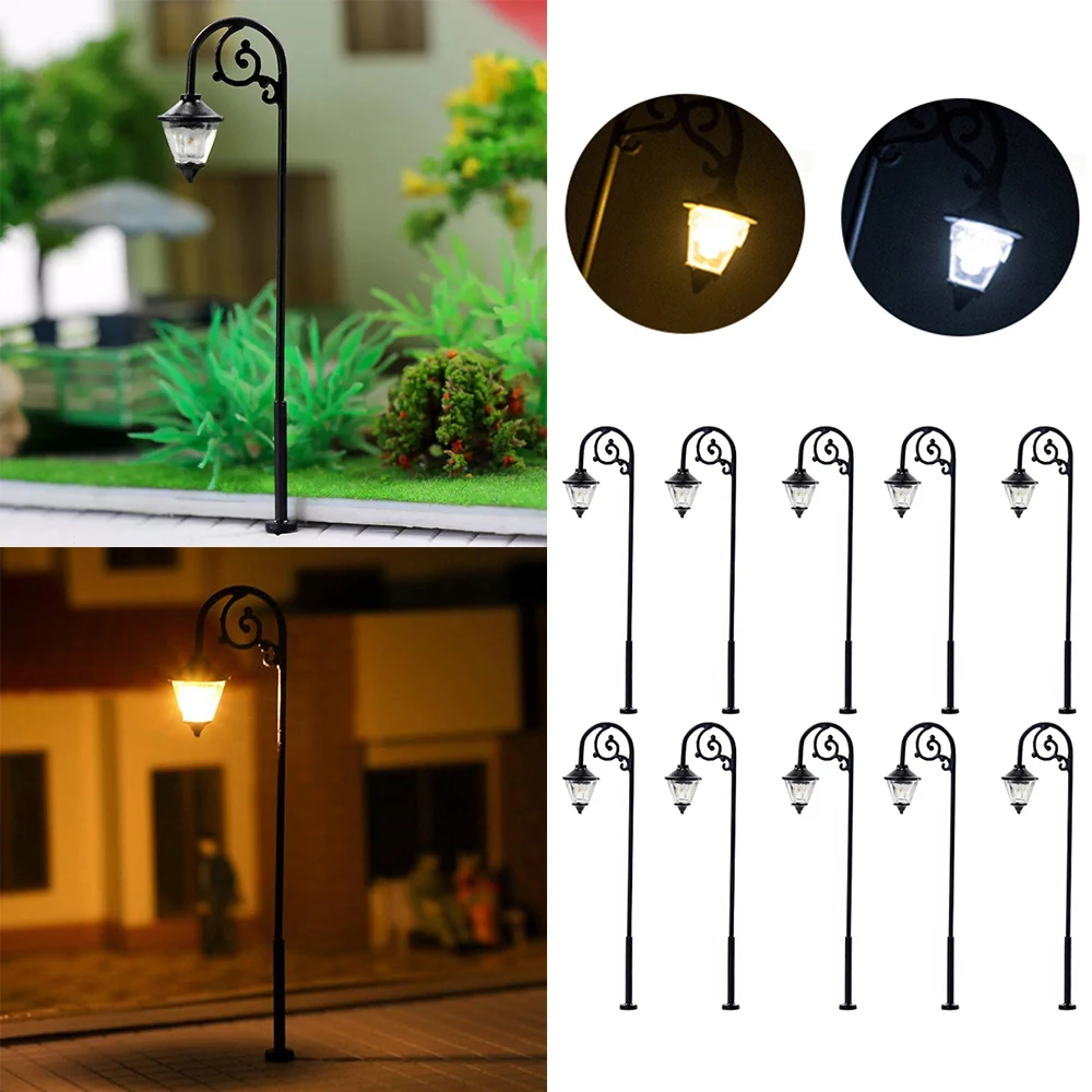 

10 шт. модель железнодорожных фонарей, светодиодный фонарный столб, теплый белый масштаб HO, лампы 1:87, уличные фонари, 6,3 см, лампа для дорожки, макет поезда, игрушки, диорама