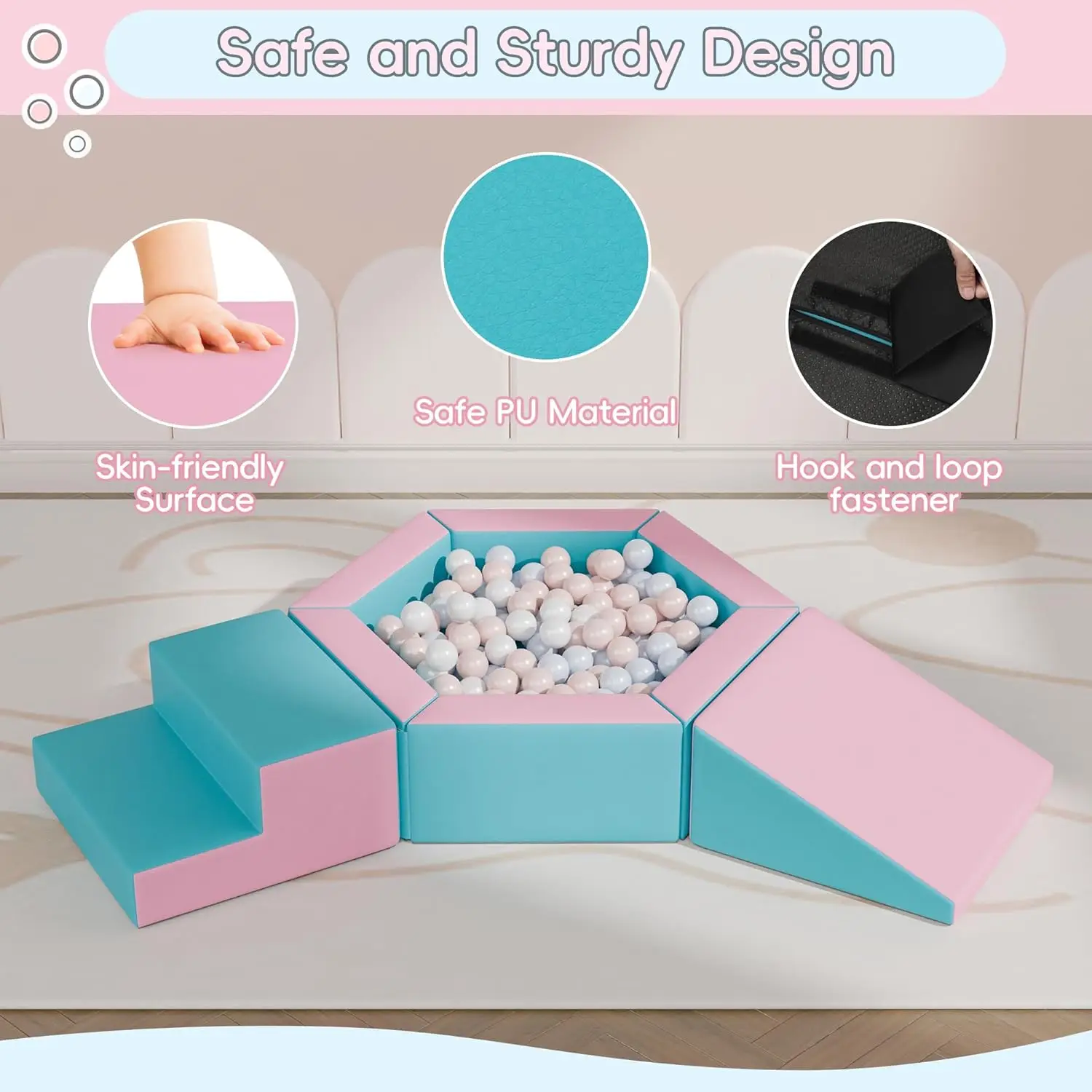 Foam Climbing Blocks for Girls Toddlers,Pink Soft Play Set Ball Pit,Climb & Crawl Foam Playset for Kids, Toddler Climber Indoor