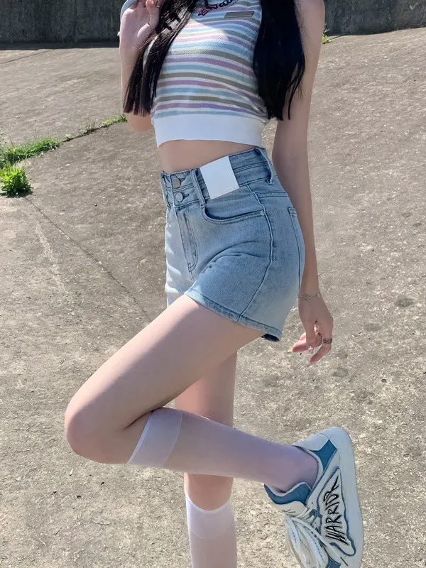 

High Waist Design Sense Denim Shorts Women's Loose Straight Leg Sexy A-Line Hot Pants Moonlight Blue New 2026 Style