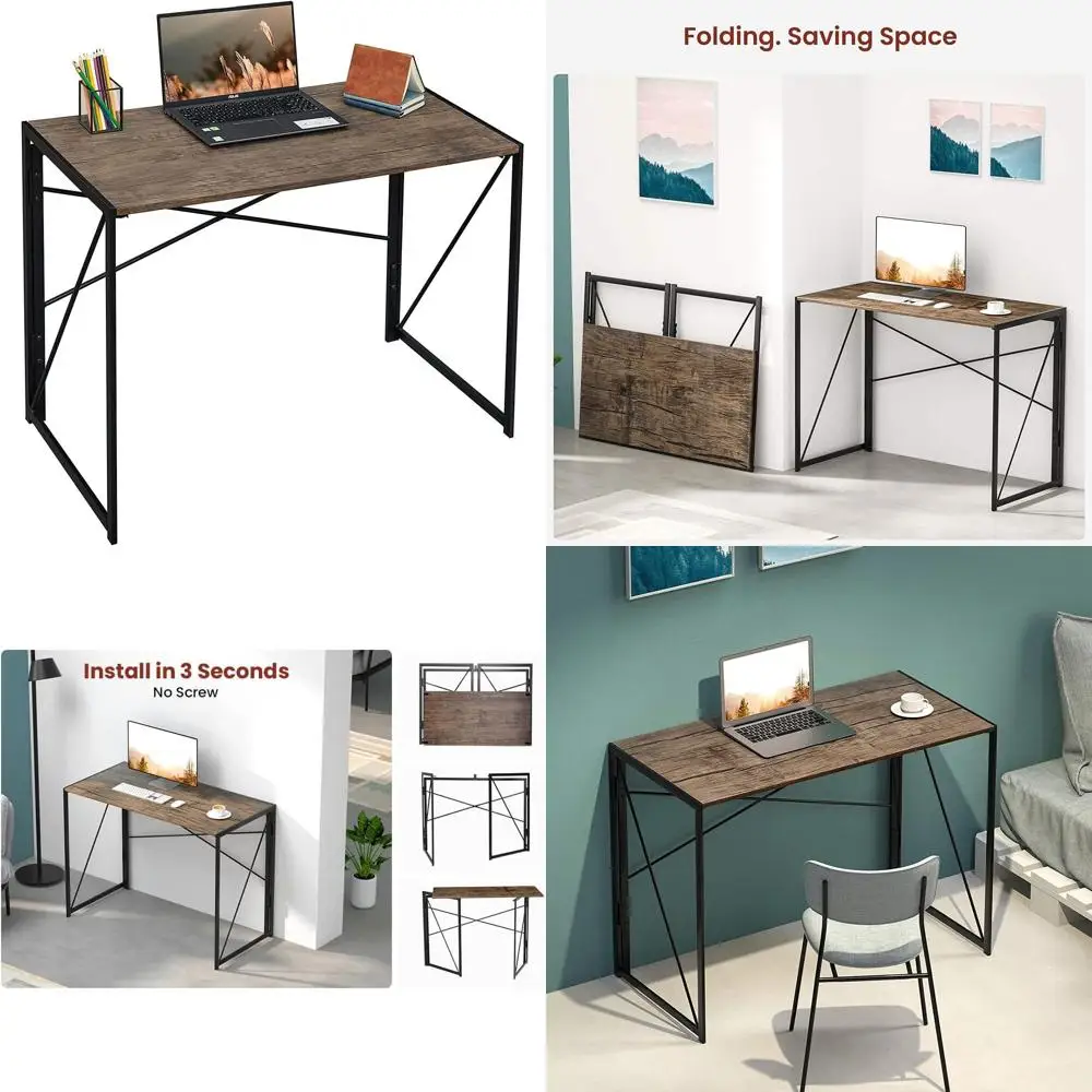 

Компактный винтажный компьютерный стол, портативный и компактный по размерам, для домашнего офиса, прочная металлическая рама, коричневый, 39 дюймов.